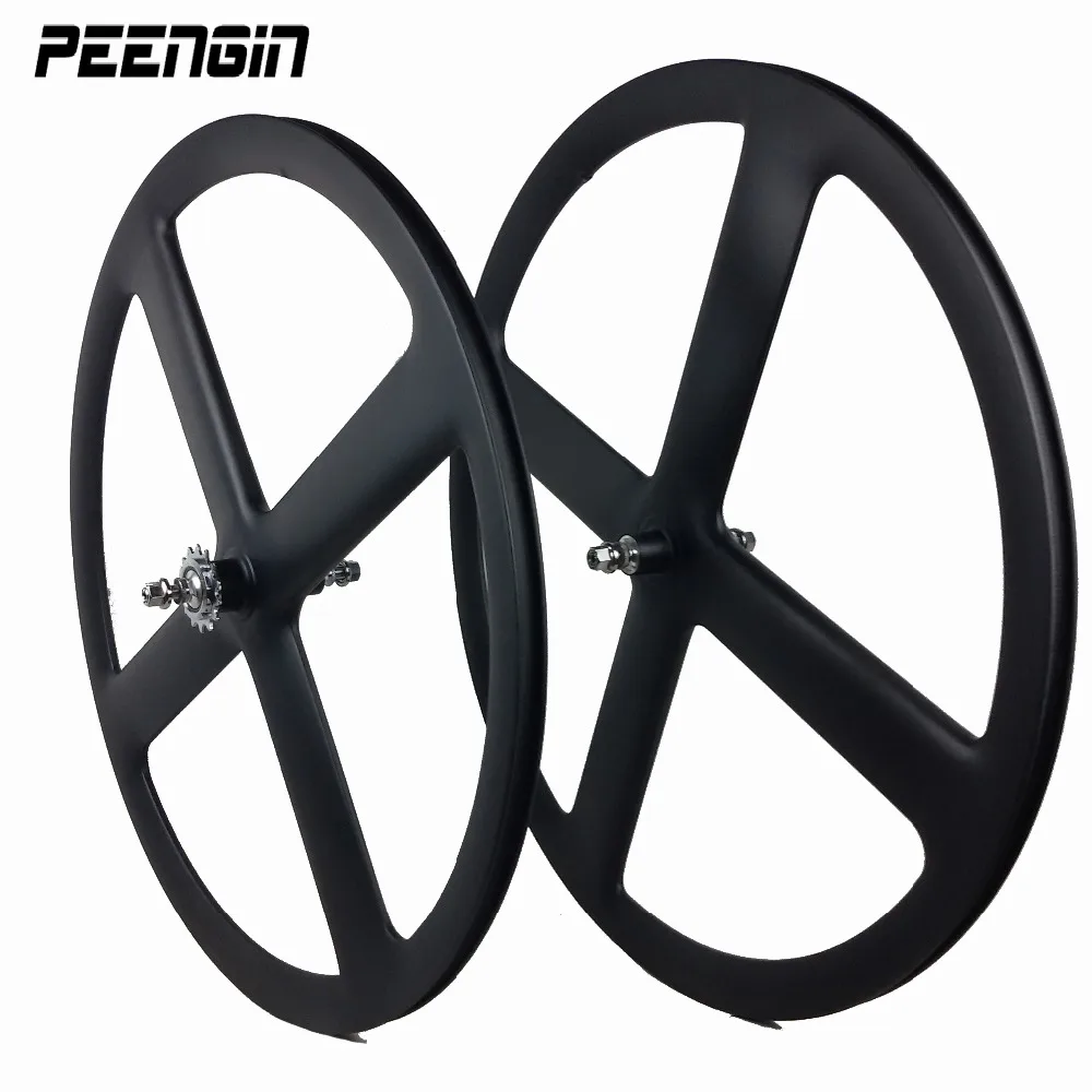 Roues de vélo de route en carbone à engrenage fixe, 4 cycles, 23mm de largeur 37mm de profondeur, tubulaire/pneu avant/arrière, roues intégrées à 4 rayons