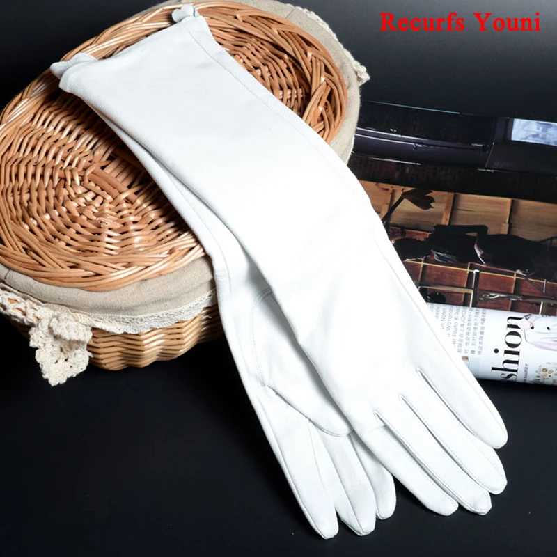 Sale 2024 Winter Women Genuine Leather 30cm/40cm/50cm Long Evening Gloves Female Customized Large 2XL Size Black/Red/White Luvas