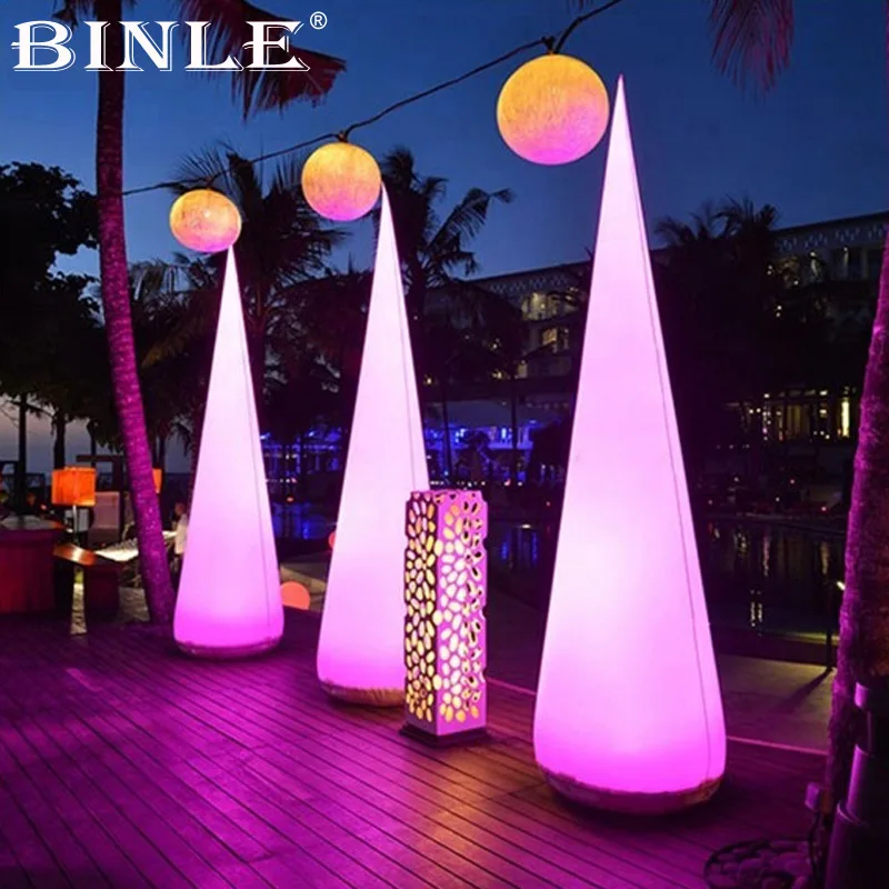 

Outdoor 4mH giant colorful air inflatable led lighting cone for wedding party decoration