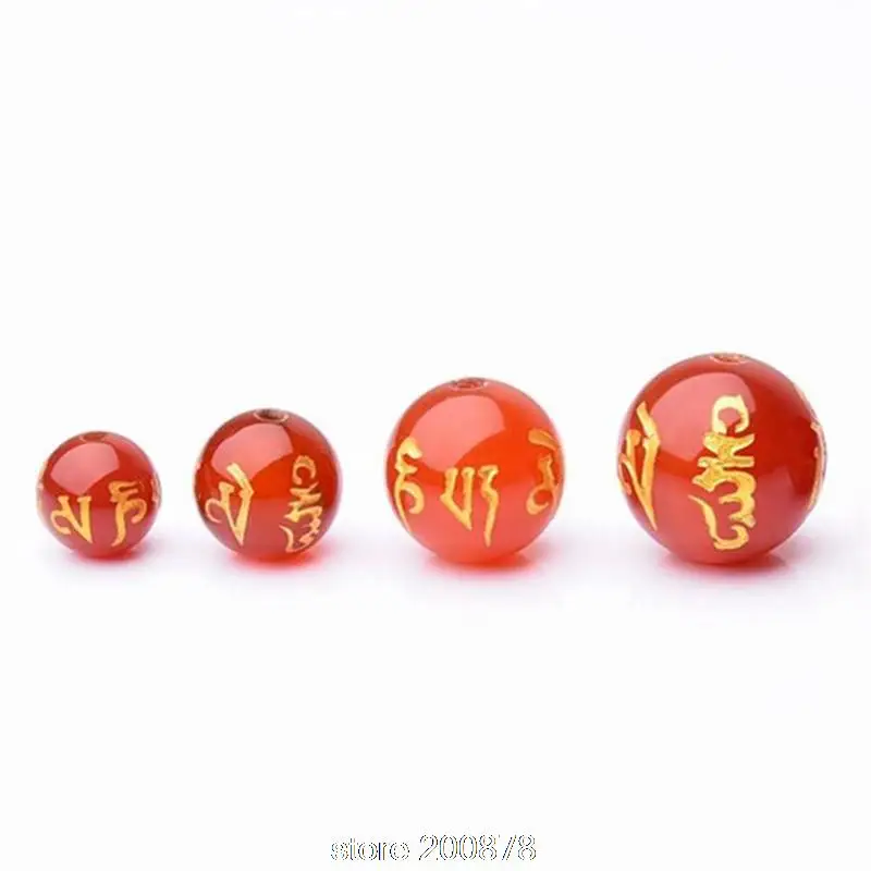10Beads Mantras Beads Red Carnelian Stamped Golden Six Words Round Loose Bead 6/8/10/12/14/16/18mm TSB0272 