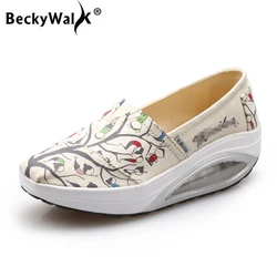 BeckyWalk Spring Ladies Shoes Canvas Sneakers Women Shoes Loafers Casual Height Increasing Swing Shoes sapato feminino WSH2927