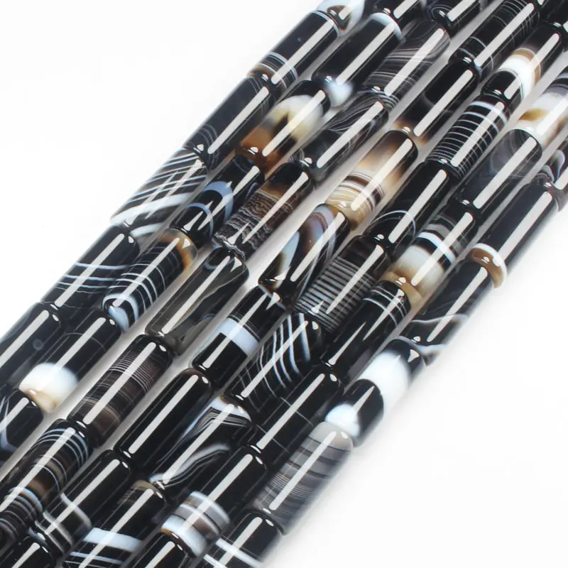 column 6x16mm,8x30mm Black striped Agates Sardonyx onyx Natural stone Tube DIY Loose Beads 15\