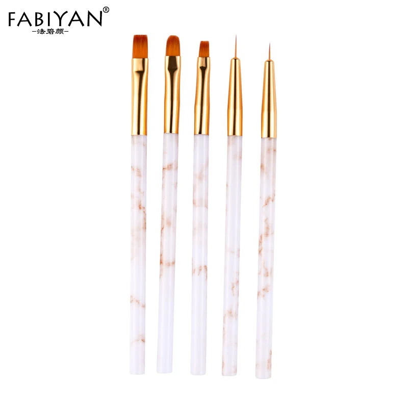 5PCS Set Nail Art Brush Flat Pen Drawing Painting Tips Dust Clean  Acrylic UV Gel Polish Extension Design Tools Manicure