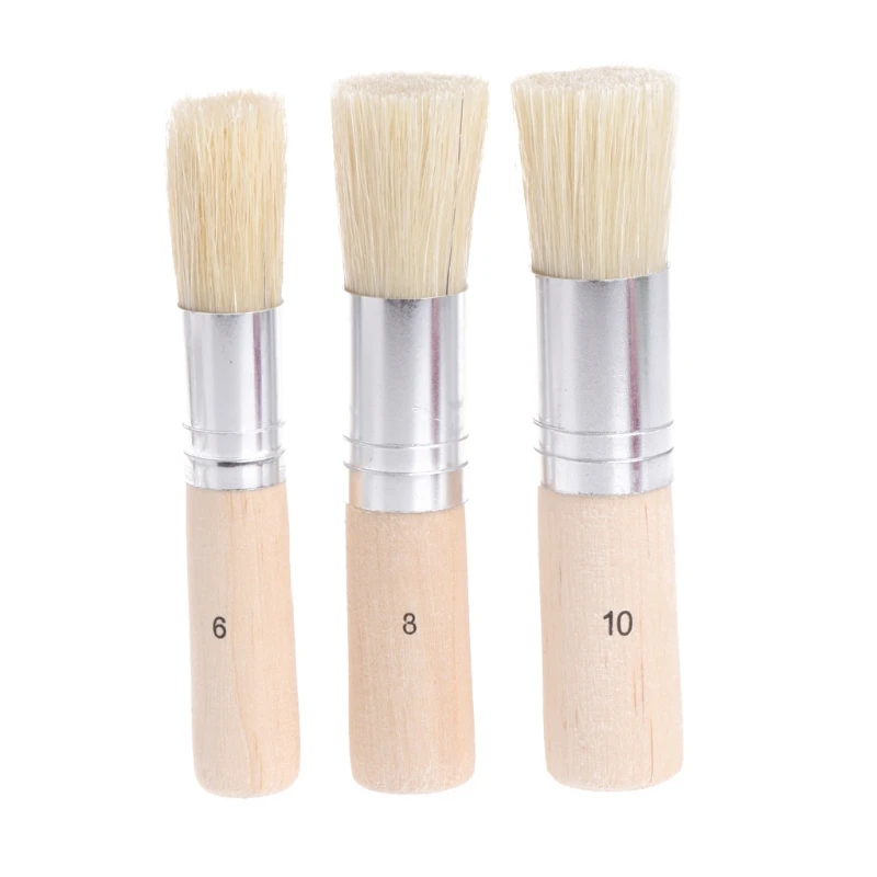 3Pcs Wooden Stencil Brush Hog Bristle Brushes Acrylic Watercolor Oil Painting Drop Shipping Support