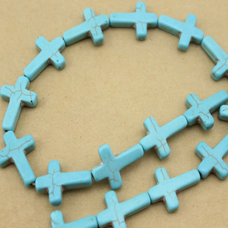 Cross Shape Blue Turquoises Stone Beads For Jewelry Making DIY Loose Howlite Stone Beads Bracelet Necklace Accessories 15\'\'