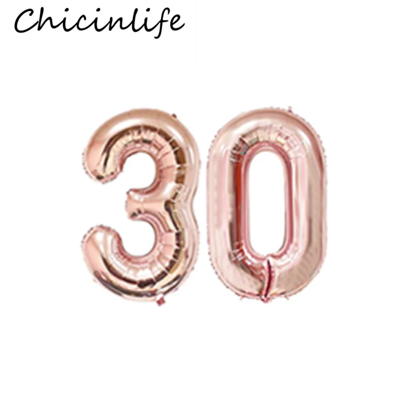 Chicinlife 2Pcs 16inch 30 40 50 60 Number Foil Balloons Happy Birthday Balloons Adult 30th 40th Anniversary Decoration Supplies