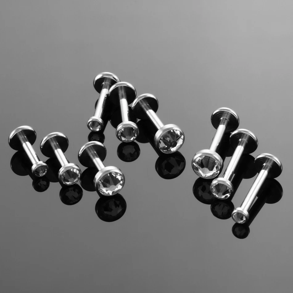 1PC 16G G23 Titanium Internally Threaded Gem Labret Lip Monroe Rings Earrings Stud CZ Cartilage Tragus Piercings Body Jewelry