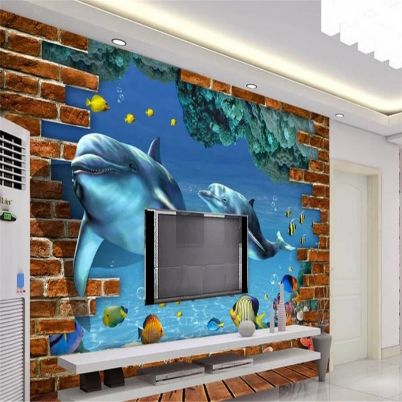 Decorative wallpaper 3D murals undersea dolphins background wal