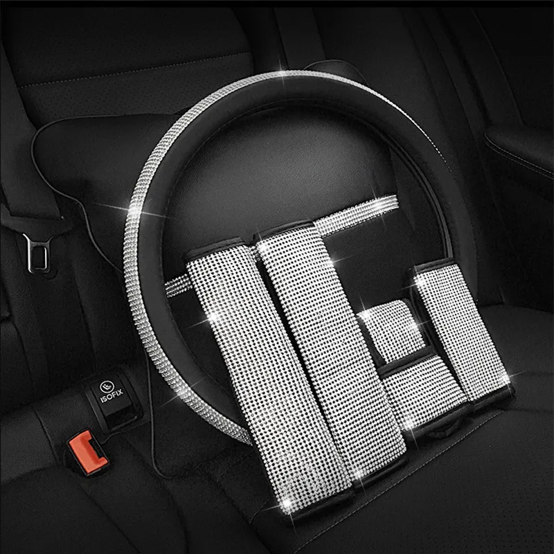 Bing Bling-funda brillante para volante de coche, de cuero PU, con diamantes de imitación de cristal, accesorios para automóviles