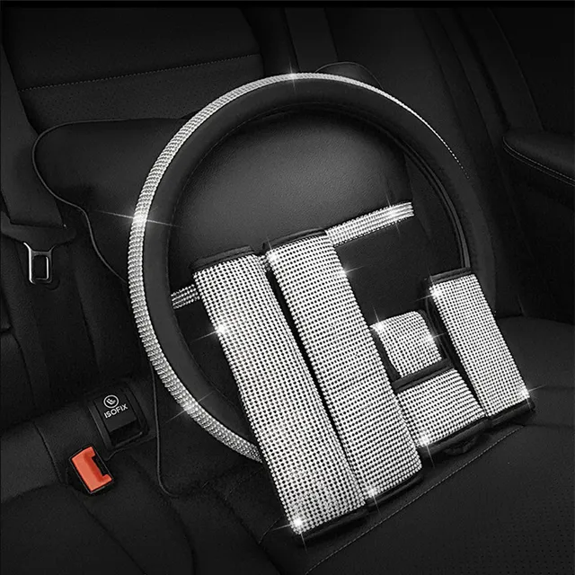 Forro para volante de coche, de cuero sintético con cristales e imitación de diamantes, para mujeres y niñas. Accesorios para automóviles.