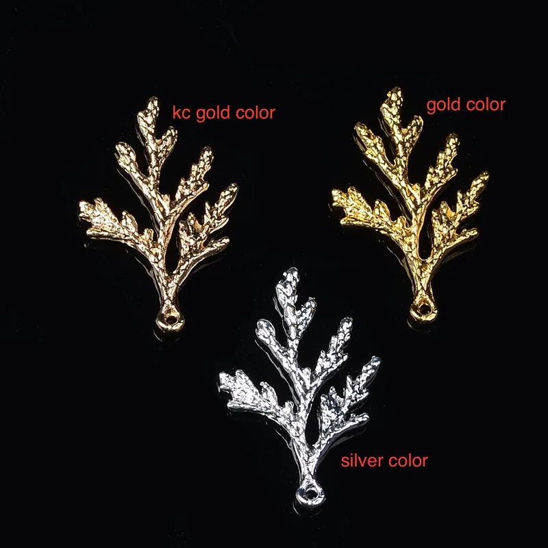 

50pc 22*34mm Gold/silver Color Alloy Material Leaf Branch Charm For Earring/Necklace DIY Handmade Jewelry Making wholesale