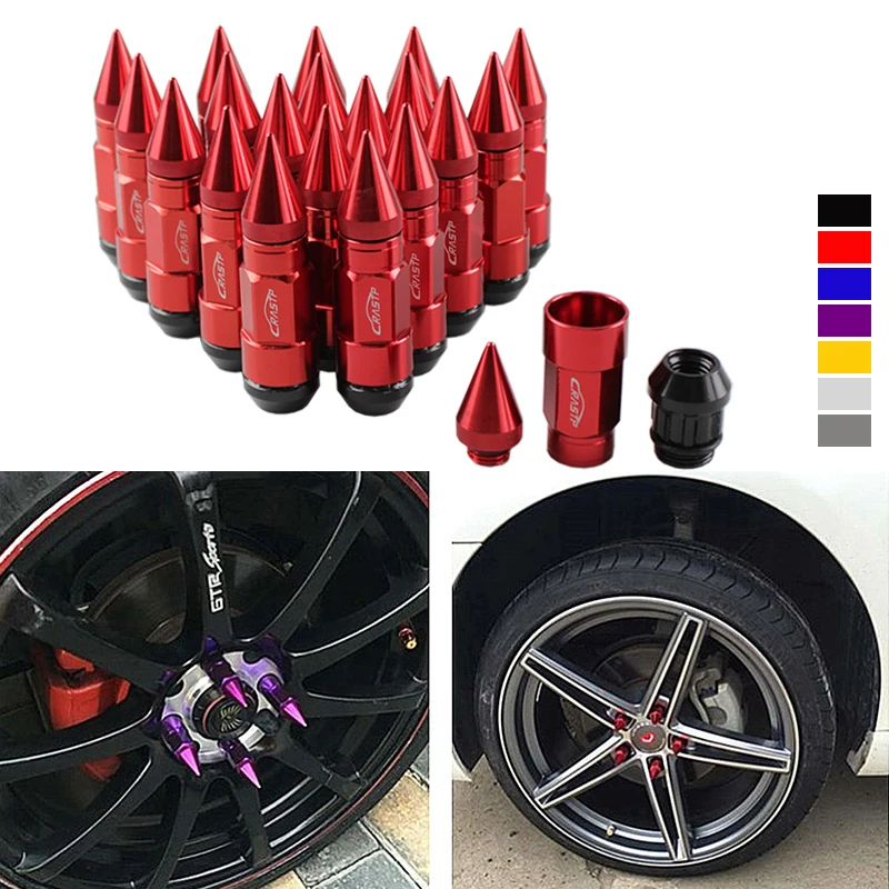 PASTP-20pcs Racing Composite Nut Anti-Theft Steel Head Alloy Aluminum Lock Wheel Lug Nut Bolt with Extended Spike Lug Nuts LN043