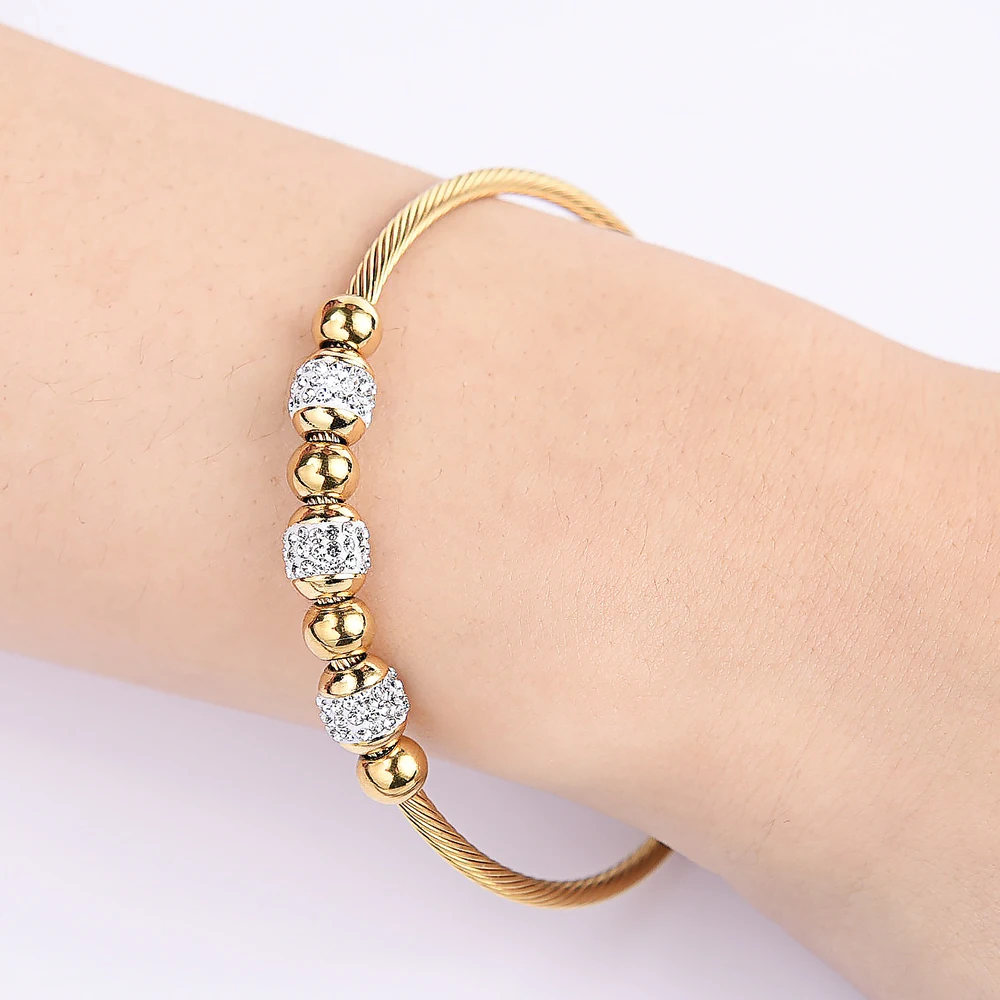 Fashion Stainless Steel Bead Bracelet Women High Quality Pretty Wedding Jewelry Accessoriess Bracelet Femme With Crystals