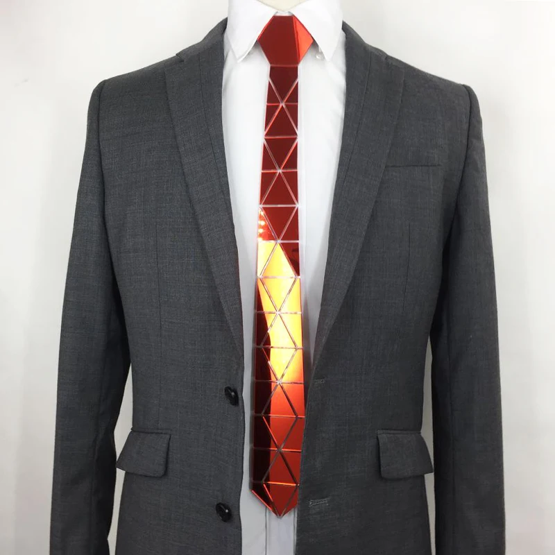 Corbata de acrílico ostentosa con espejo de Rosa geométrica hecha a mano para hombre, corbatas de seda delgadas a la moda, corbatas de gemas de rubí para fiesta de boda