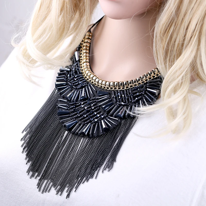 New Arrivals Fashion Fabric Crystal Statement Necklace Pendant Women Girls Chokers Necklace Collar Tassels Necklace Bijoux 1636