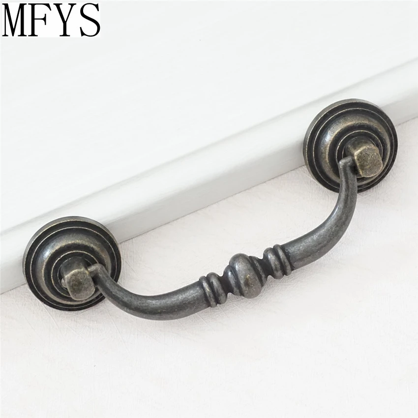 MFYS Vintage Furniture Handle Zinc Alloy Handles for Cabinet and Drawer Antique Black Kitchen Accessory Wardrobe Pulls