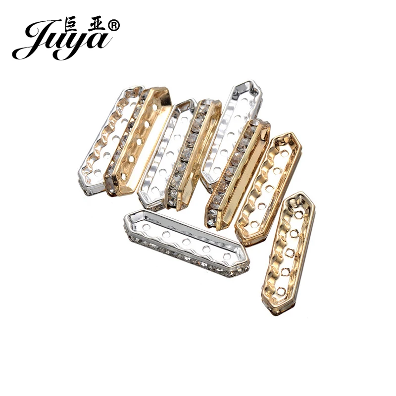 

JUYA High Quanlity Alloy Rhinestone Beads Five Holes 15pcs 34.8x9mm Spacer Bars for Jewelry DIY Making PR0029