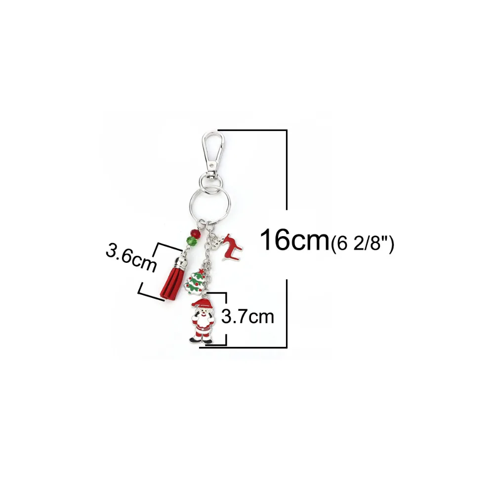 DoreenBeads Polyester Keychain & Keyring Christmas Santa Claus Silver Color White & Red Enamel Accessories 14cm x 3cm, 1 Piece