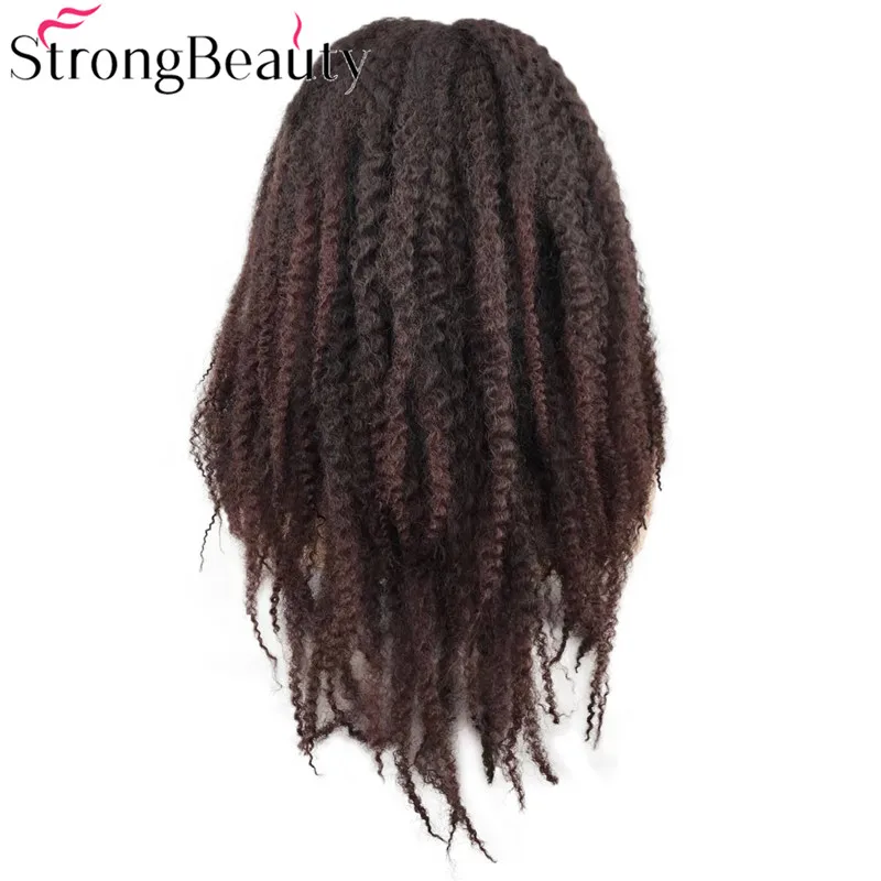 Strong Beauty syntetyczne Afro perwersyjne kręcone włosy plecione długie ciemnobrązowe/czarne pojedyncze pręty Twist Out peruki Ombre dla czarnych