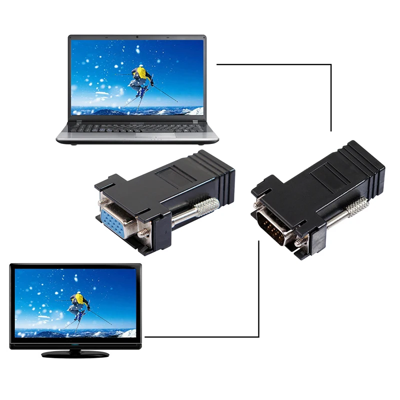 Extensor VGA hembra/macho a Lan Cat5 Cat5e/6 RJ45, adaptador Ethernet hembra macho a hembra, conector convertidor VGA a RJ45