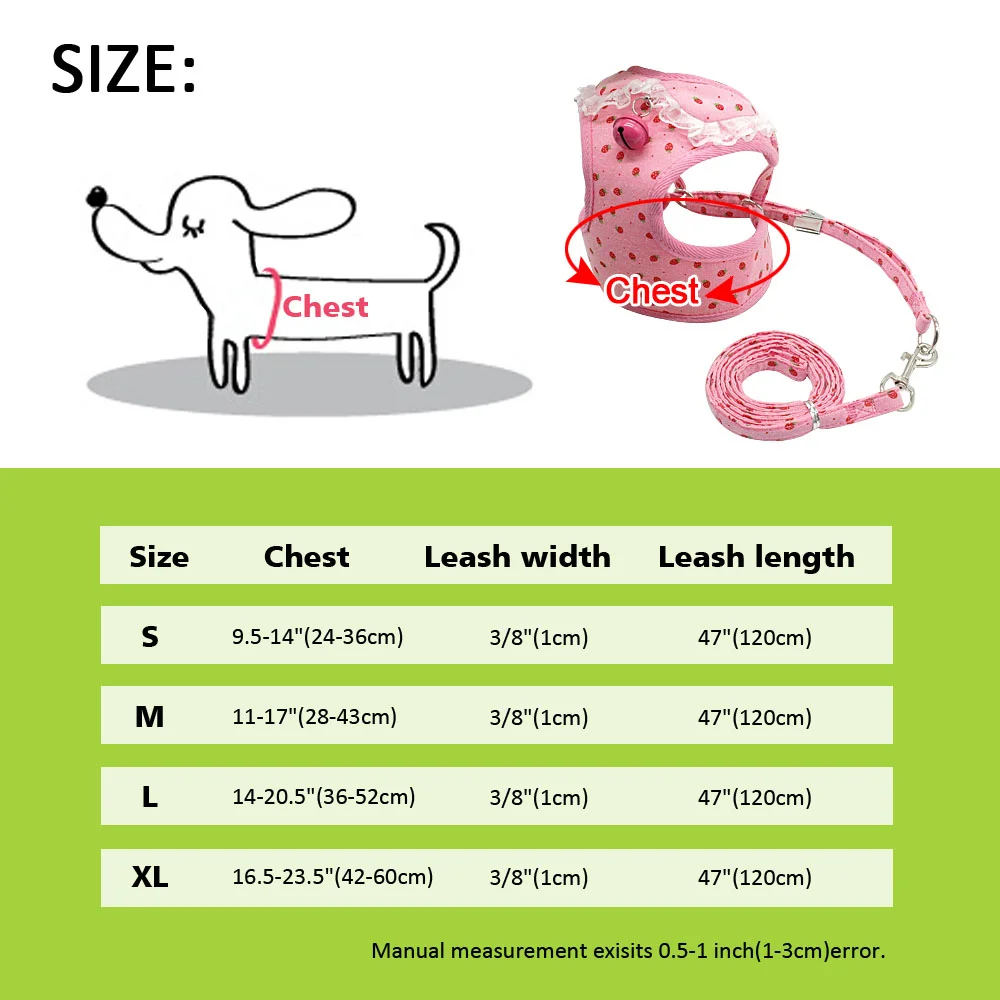 Dog Harness Vest and Leash Set Step-in Mesh Printing Dog Vest Harnesses for Small Medium Dogs Puppy Chihuahua Cat Pink