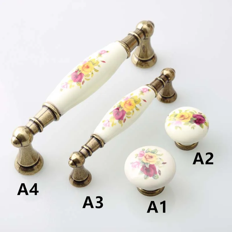 128mm rustico rural painting ceramic furniture handle bronze kitchen cabinet drawer knob 3.75