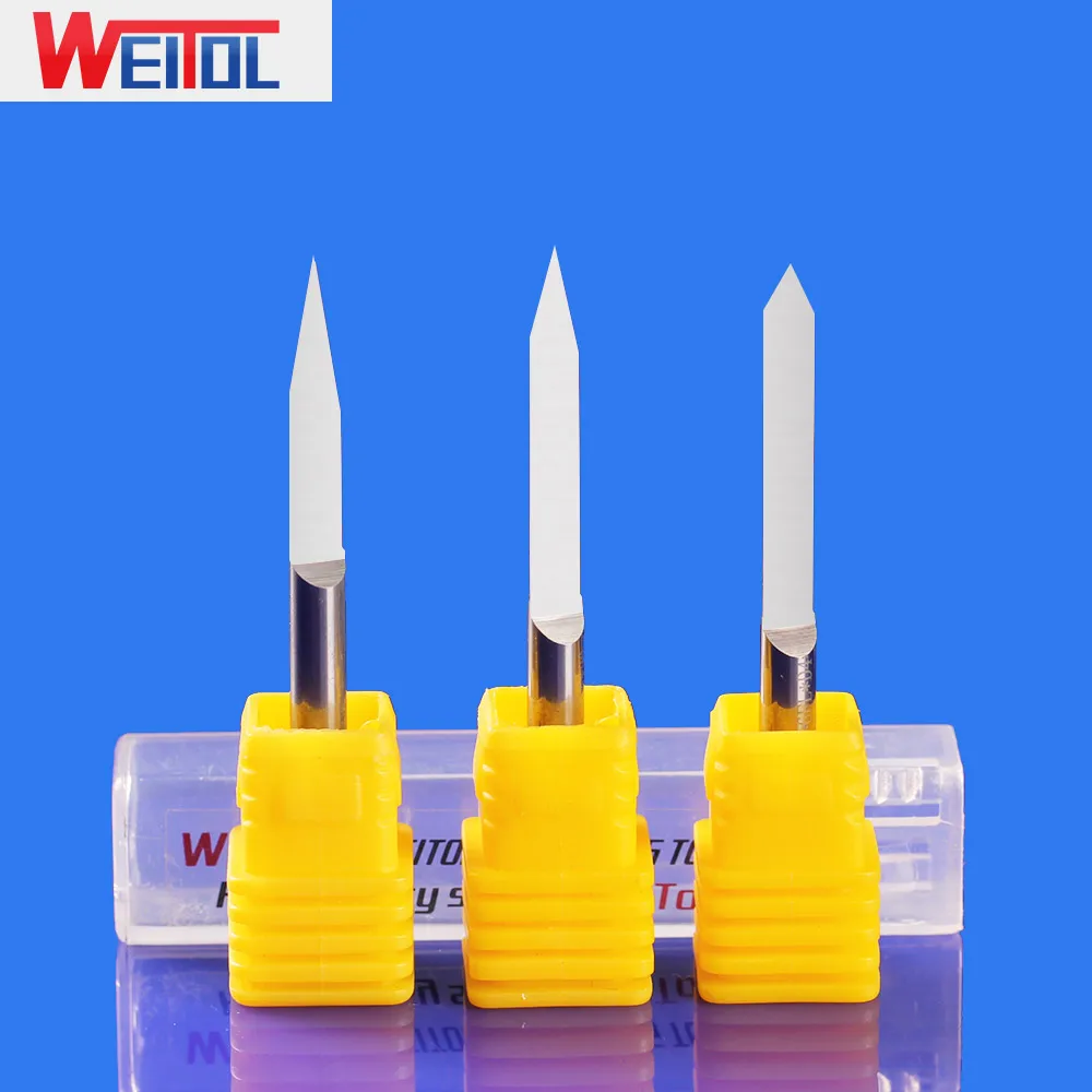 WeiTol 4mm 10pcs solid carbide engraving bits 3A series PCB flat bottom cutting bits V shape router bits CNC machine tools