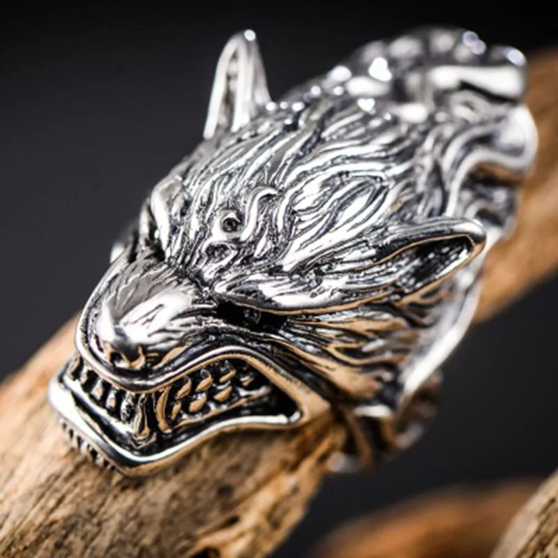 Vintage Punk Man Rings real 925 Sterling Silver Animal Head Retro Wolf Langtou Ring Men's Metal Fashion Jewelry Accessories