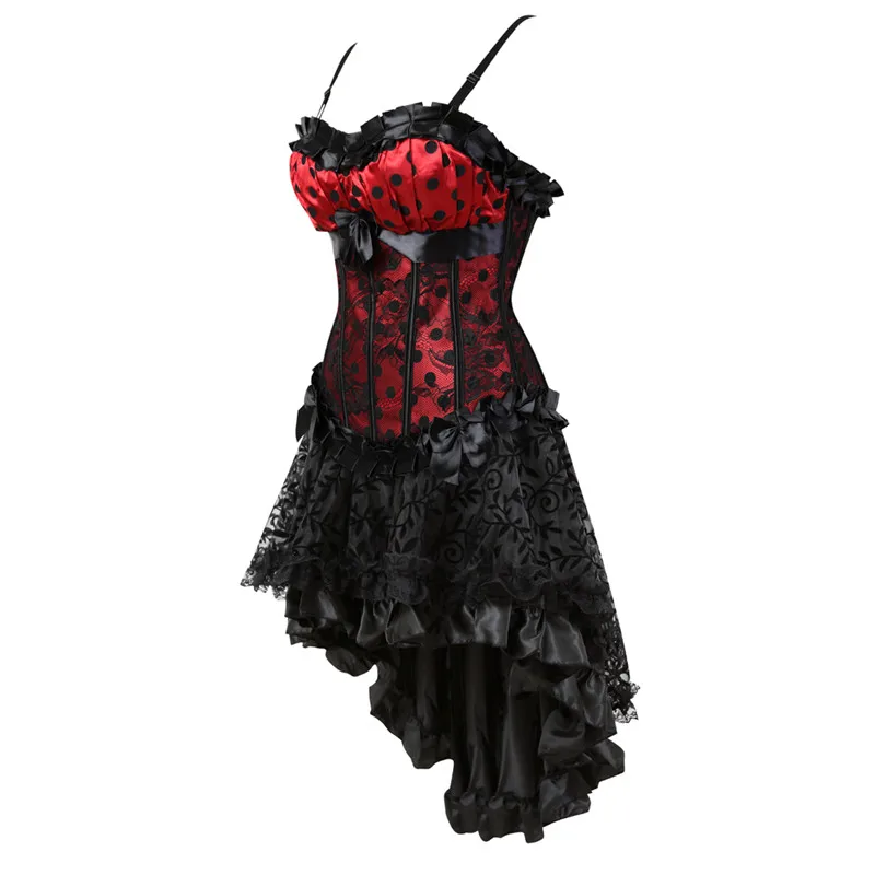 Women\'s Gothic Floral Lace up Corset Dress Showgirl Clubwear Lingerie Costume Burlesque Vintage Corset and Skirt Set