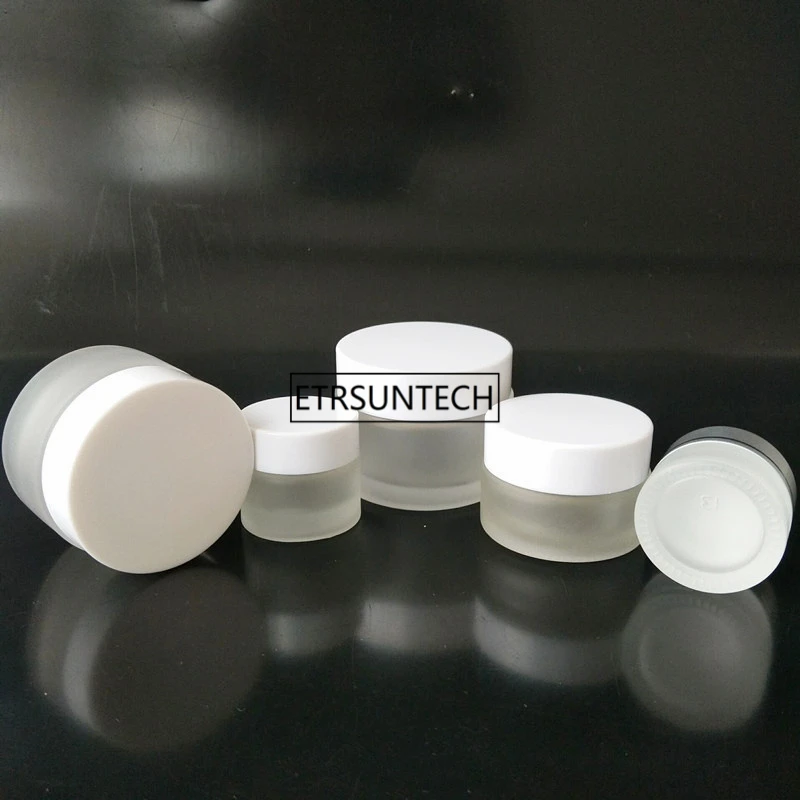 

100pcs 5g 10g 20g 30g 50g Glass Cream Jars Cosmetic Packaging with lid plastic caps & inner empty small glass jars F2390