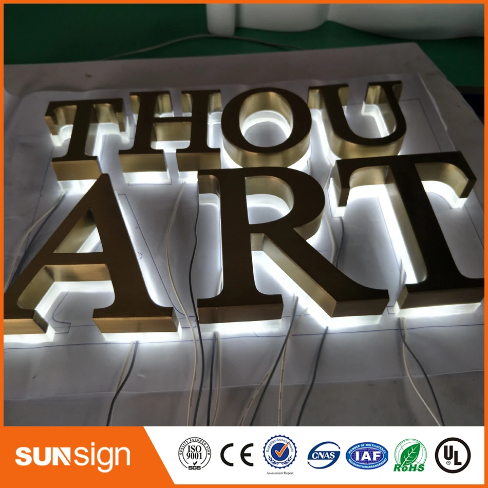 Polished /Brushed Stainless steel Backlit signage letters LED 3D illuminated Channel letters signs for Advertising customized