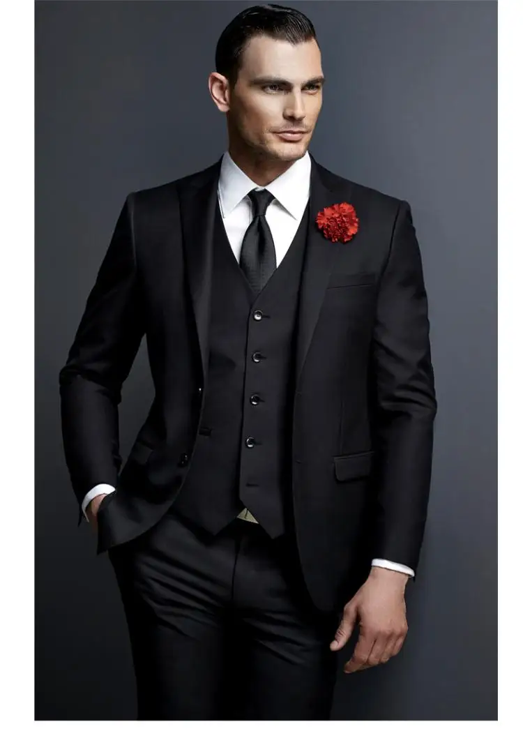 

Custom Made Groom Tuxedo Black Groomsmen Peak Lapel Wedding/Dinner Suits Best Man Bridegroom (Jacket+Pants+Tie+Vest) B538