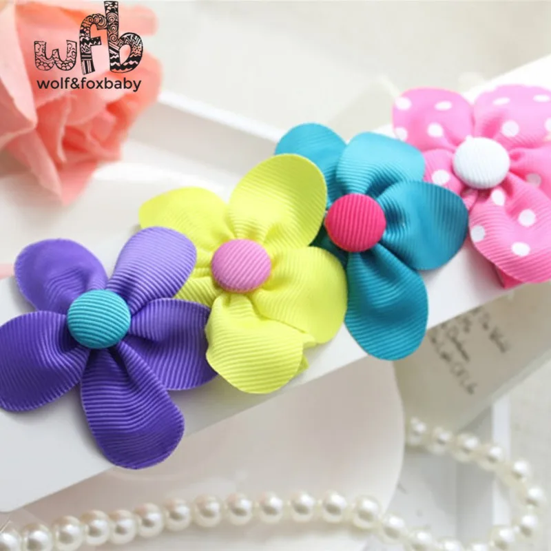 Retail 4pcs/lot Kids children Cute Print pure color floral hairband Hair Clip Multi-Style Hair Accessaries hairpins