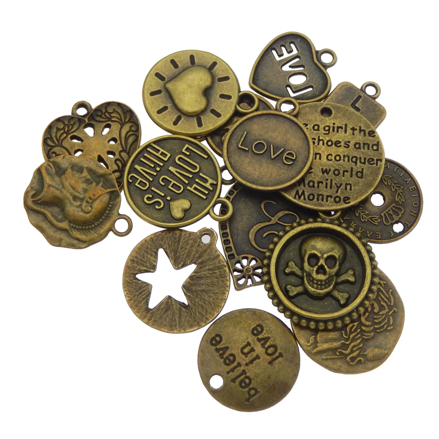 10PCS Round Oval Rectangle Shape Charms Skull Little Prince Eagle Clock Life Tree Pattern Pendant Bronze DIY Findings