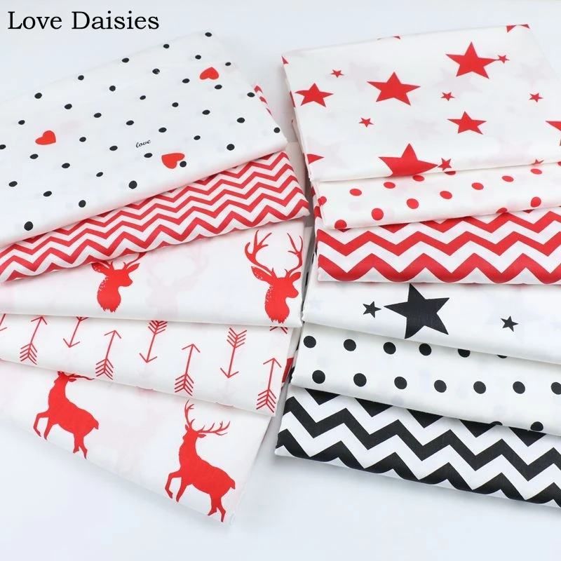 100% cotton twill nordic wind cartoon RED BLACK christmas elk deer star arrow chevron fabric for DIY crib cushion handwork decor