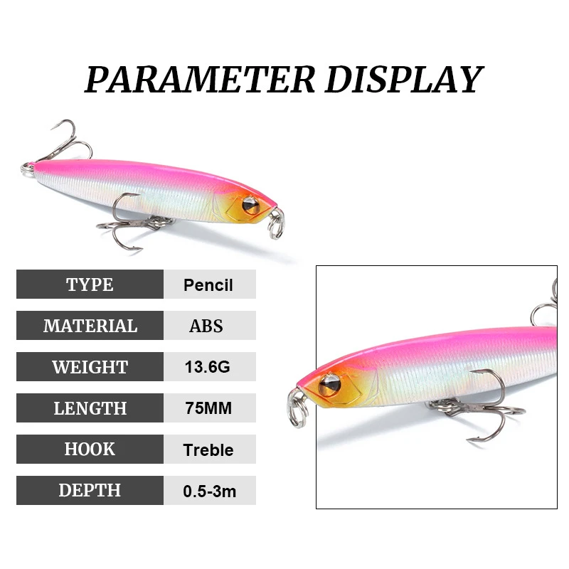 1Pcs 75mm 13.6g Pencil Lure Minnow Fishing Lures Hard Bait Sinking Wobblers pesca isca artificial Hard Bait for Bass Pike