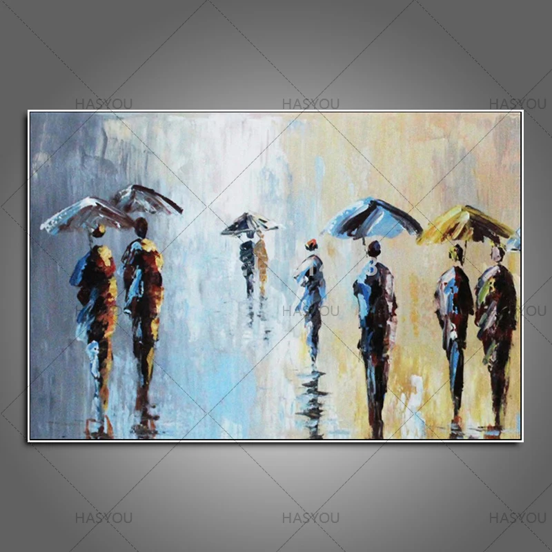 Street Home Decoration 100%Hand Painted Oil painting Wall Art Canvas Pictures for living room paris london italy street art