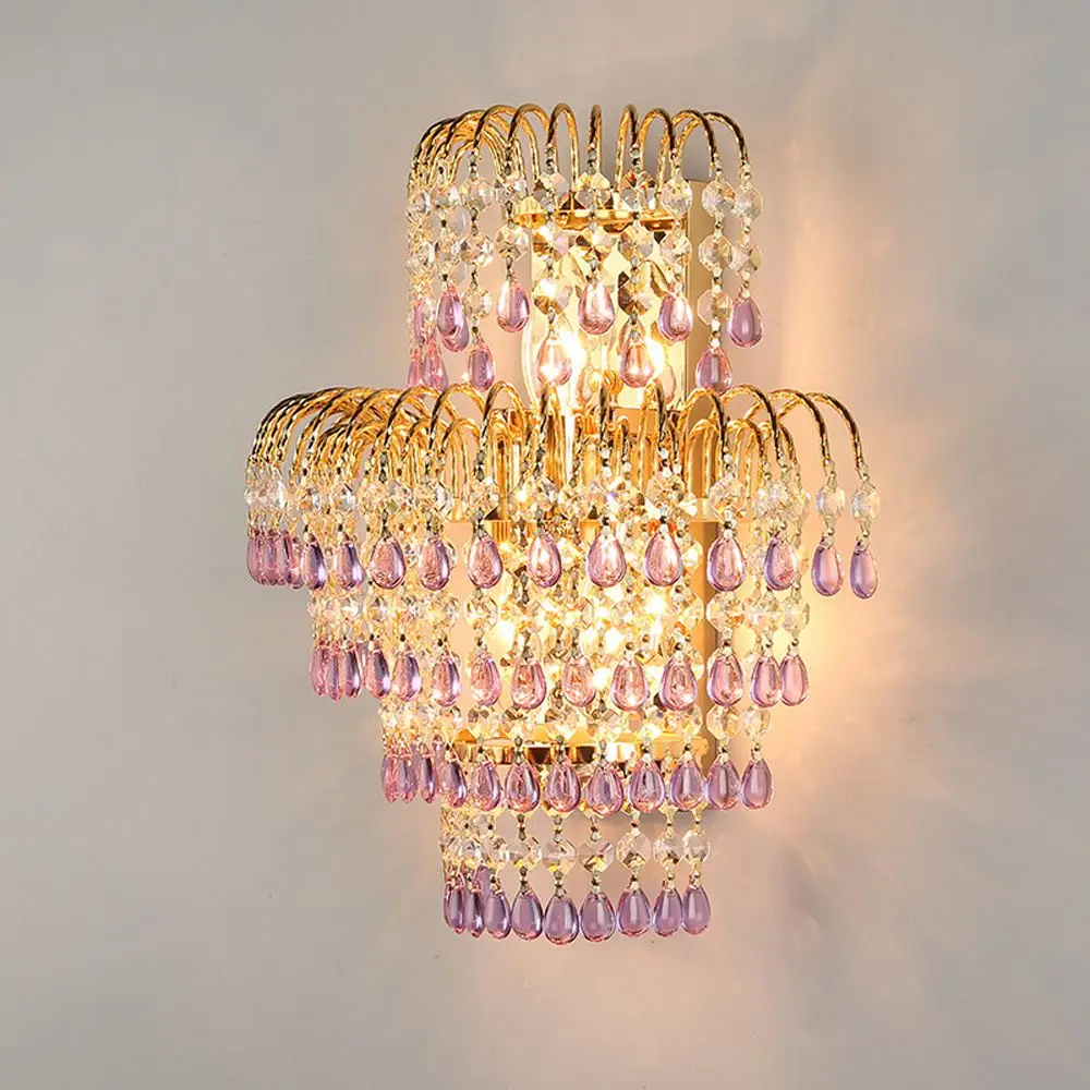 

Crystal Bedroom Bedsides Wall Sconce Gold Palace Gate Crystal Leaf Living Room Corridor Wall Lighting Fixture