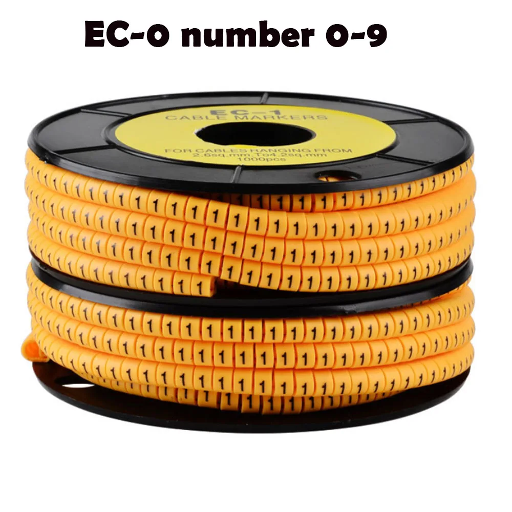 Cable Marker Wire Label EC-0 EC-1 500pcs Mark Number Wire 0 to 9 Colored 2.5 sqmm insulation PVC Cable Label Wire Marker Labels