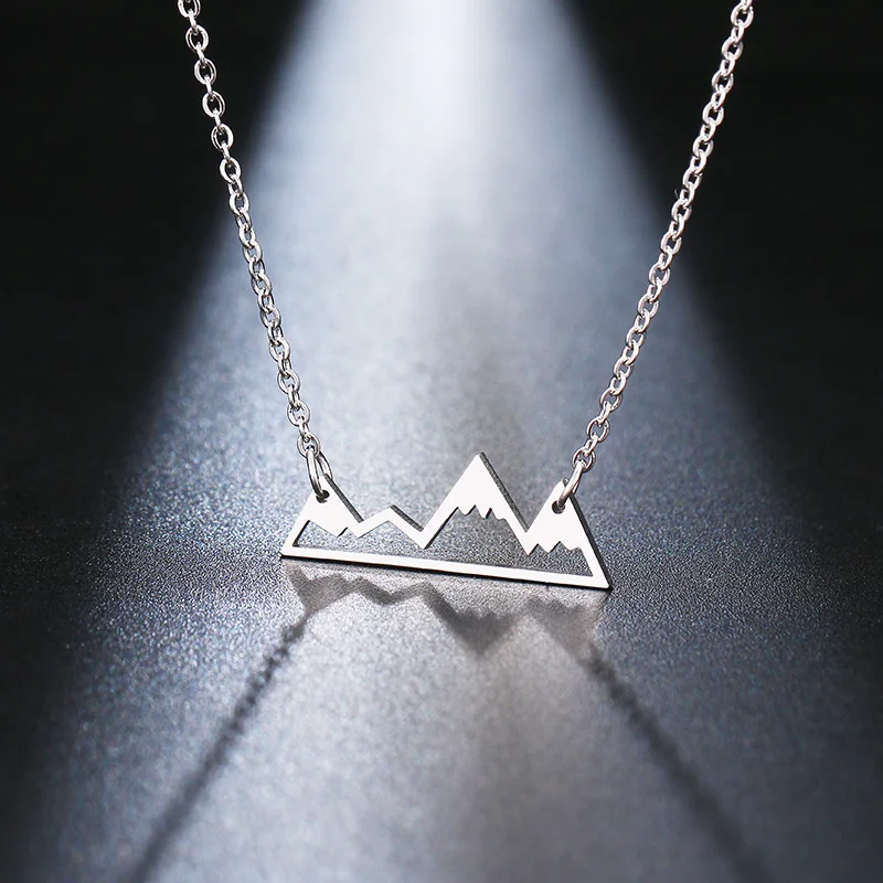 DOTIFI Stainless Steel Necklace Minimalist Mountain Top Pendant Snowy Mountain Necklace Hiking Outdoor Travel Jewelry Mountains