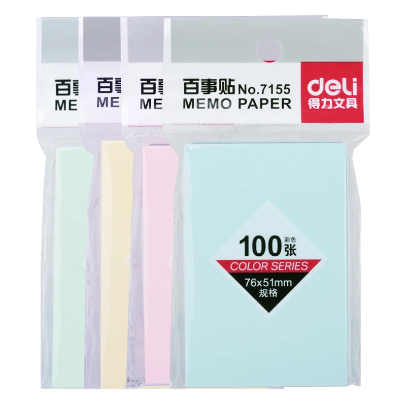 

Deli 100 Pages Colored Paper Sticker Square Sticky Notes Student Memo Pad Bookmark Point It Marker School Office Stationery