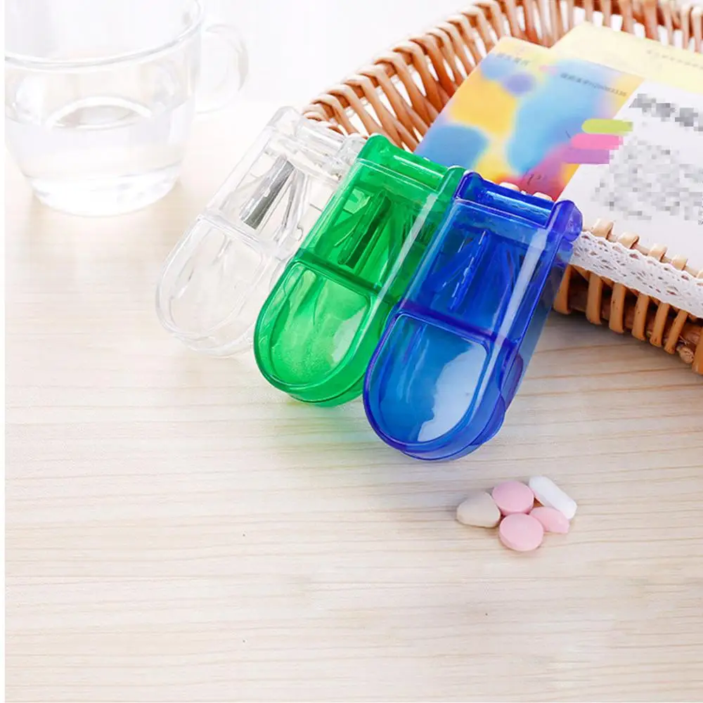 50pcs Portable Folding Medicine Cutting Device Pill Cutter Case Splitter Home Convenient Storage Drug Cases Dispenser 3 Colors