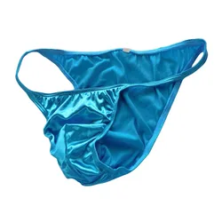 Ropa interior Sexy para hombre, Bikini liso, Tanga con bolsa frontal, parte trasera moderada, satén brillante, bolsa para pene