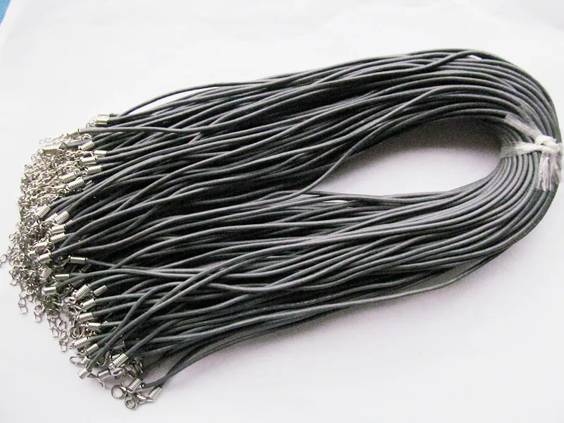 100pcs 2mm 16-18inches Adjustable Gray Genuine Leather Necklace Cord Rope String,1.8inch Extender Chain,12x7mm Lobster Clasp