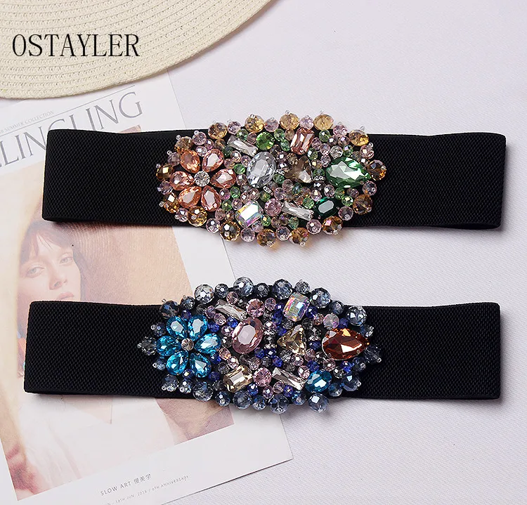Colorful Rhinestone Waist Belt For Women Corset Caestus Belt Brand Elastic Band Ladies Luxury Flower Crystal Beaded Wedding Belt