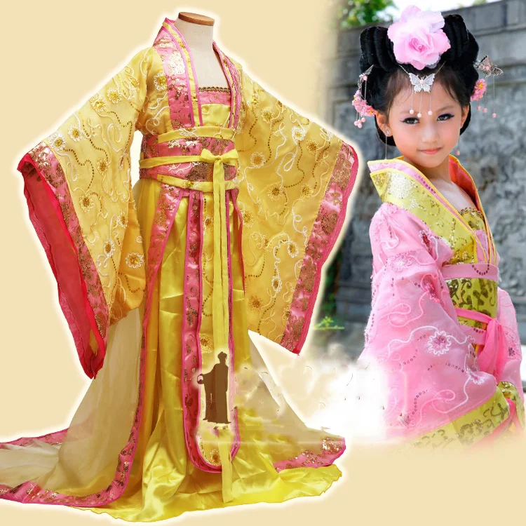 4 Colors Little Girl Fairy Tang Dynasty Ancient Chinese Princess Costume for Photography or Stage Performance Wear