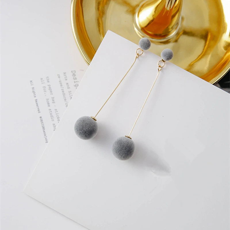 E3884 Fashion Red Black Plush Ball Drop Earrings For Women Korea Velvet Round Long Tassel Dangle Earrings Statement Jewelry Gift