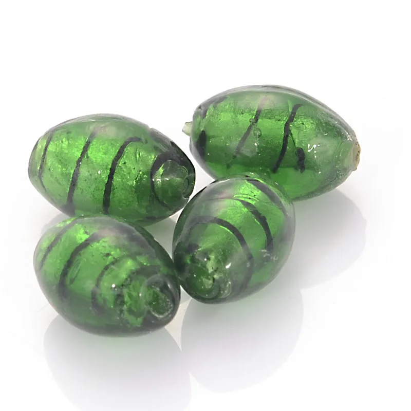 10 Pcs Glass Chamilia  Oval Spiral Silver Foiled Glass Lampwork Spacer Beads For Diy Jewelry Making Accessories
