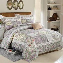 CHAUSUB Floral Cotton Quilt Set 3PCS/4pcs Bedspread on the Bed Patchwork Bed Cover Quilted Duvet Cover Queen Size Bedding Set