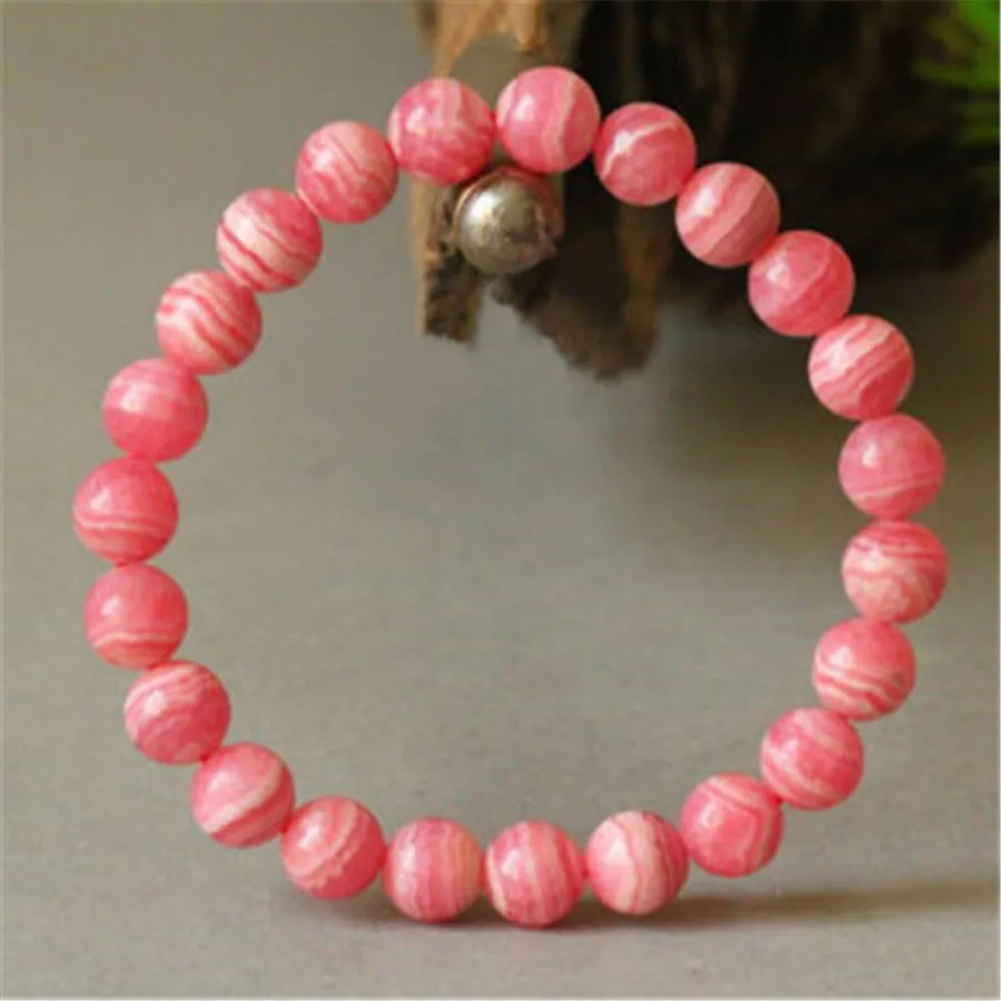 Natural Rose Rhodochrosite Argentina Women Bracelet Gemstone Round Beads Love Healing Woman 6mm 7mm 8mm Rhodochrosite AAAAA